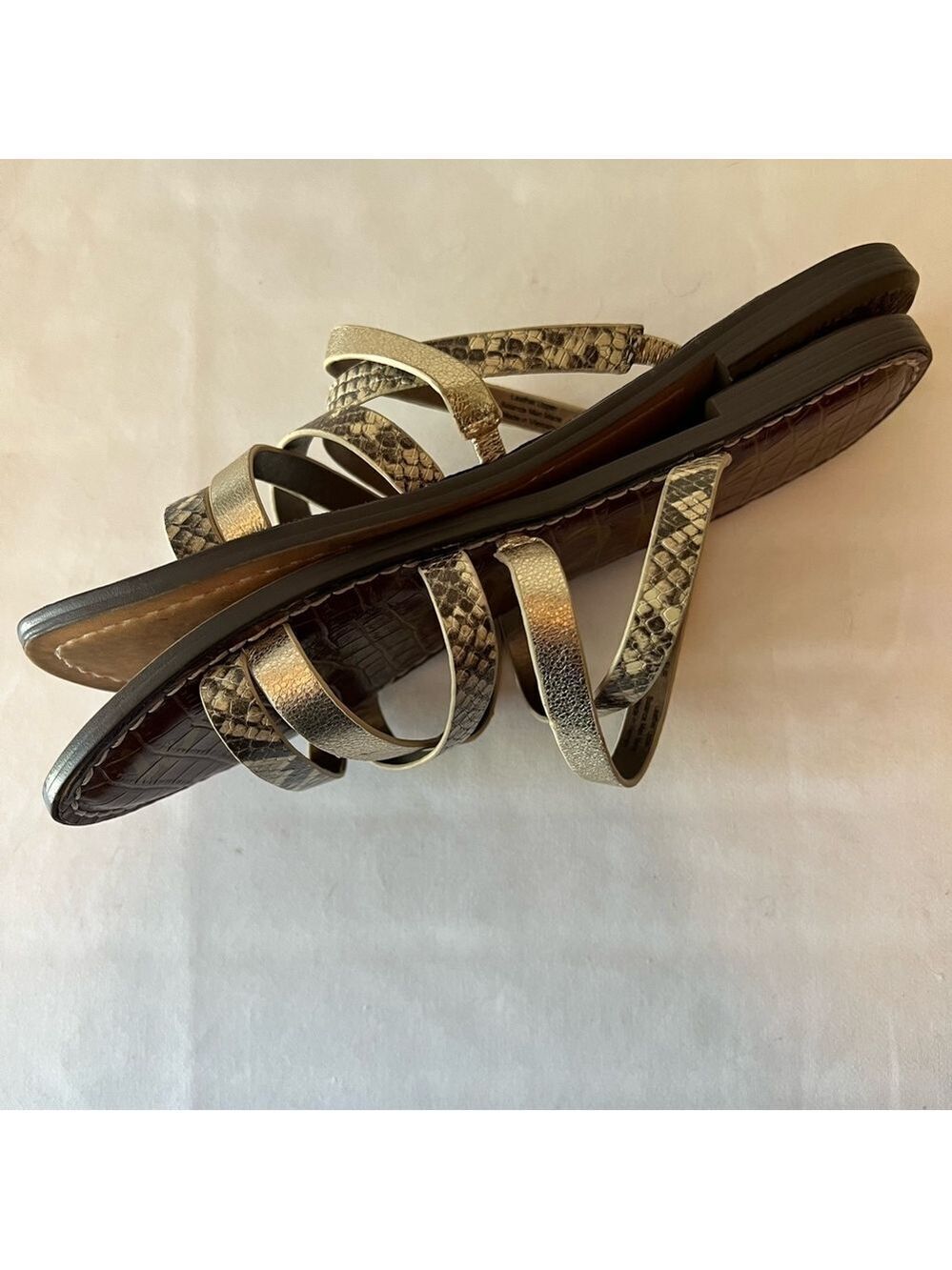 Sam Edelman Gold Metallic Snake Print Strappy Sandals - Picture 3 of 5